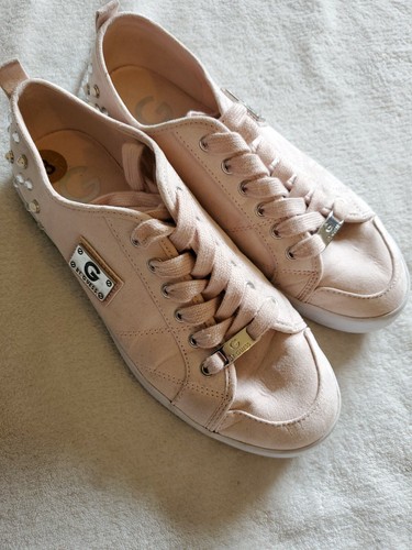 guess pink suede studded trainers