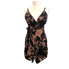 Hello Molly Spaghetti Strap Mini Dress Navy Devore Velveteen Floral  Wrap New