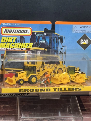 Matchbox Dirt Machines CAT Ground Tillers Backhoe Soil Compactor Mattel 1998