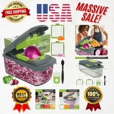 Manual Vegetable Chopper & Dicer with 2 Blades and 2L Container - Gray