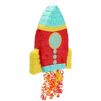 Blue Panda Rocket Ship Pull String Pinata Space - 16.5 X 12.5 X 3 In Red Nbblo
