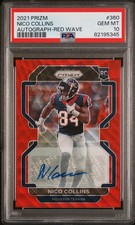 2021 Panini Prizm #360 Nico Collins Rookie Autographs Red Wave PSA 10 #/149