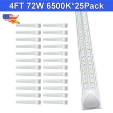 25 Pack 4FT LED Shop Lights 72W 6500K 4 Row V Shaped Linkable Garage Workshop