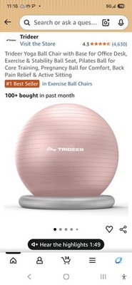 Trideer Yoga Ball Chair with Base for Office Desk, Exercise & Stability Ball Sea