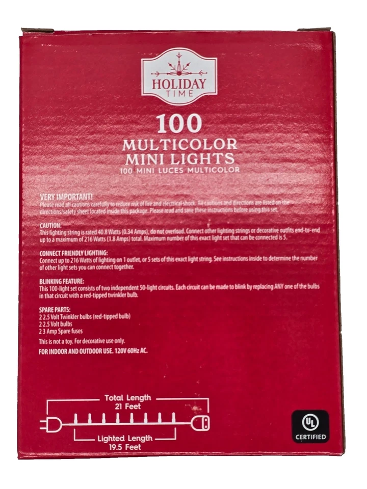 Holiday Time Multicolor 100 Mini Lights 5 Pack With Green Wire  19.5 Ft. NEW - Image 4 of 4