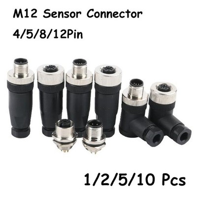 M12 Sensor Connector 4/5/8/12 Pin Male/Female Straight/Right Angle Plug PG7 IP67