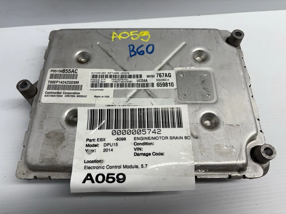 2014 Dodge Ram 1500 68153767AG 5.7L AT PCM ECU Engine Control Module OEM - Image 4 of 4
