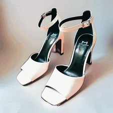 Marc Fisher Harlin White Patent Leather Open Toe Ankle Strap Sandal Size 6.5 NEW