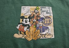 Vintage Disney Store Green Sweatshirt XL Mickey Donald Goofy Pluto
