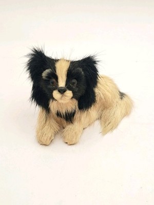 Vintage Real Fur Handcrafted Japanese Chin Dog  Black White 3''x2.5'' Rabbit Fur?