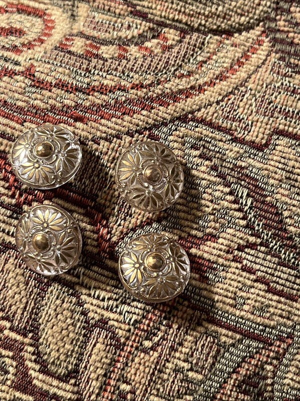 Vintage Clear Gold Highlighted Buttons, Lot Of4