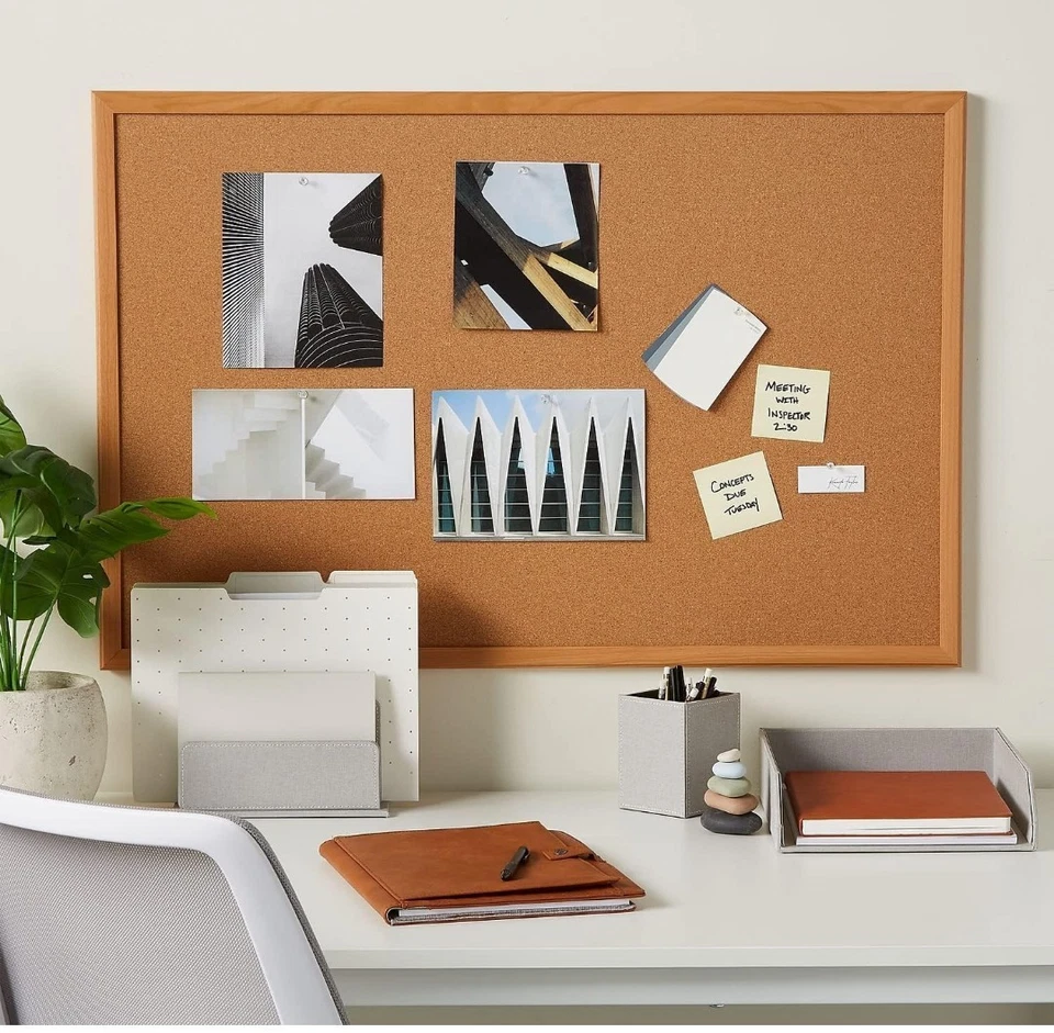 Staples Cork Bulletin Board, 3 x 2 Feet, Oak Frame, Vertical or Horizontal Mount - Image 2 of 4