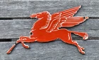VINTAGE 8.5x5" MOBILGAS MOBILOIL RED PEGASUS GASOLINE PORCELAIN MOTOR OIL SIGN