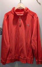 Tommy Bahama 1/4 Zip Mock Neck Pullover Sweatshirt Salmon Logo Men's Size L
