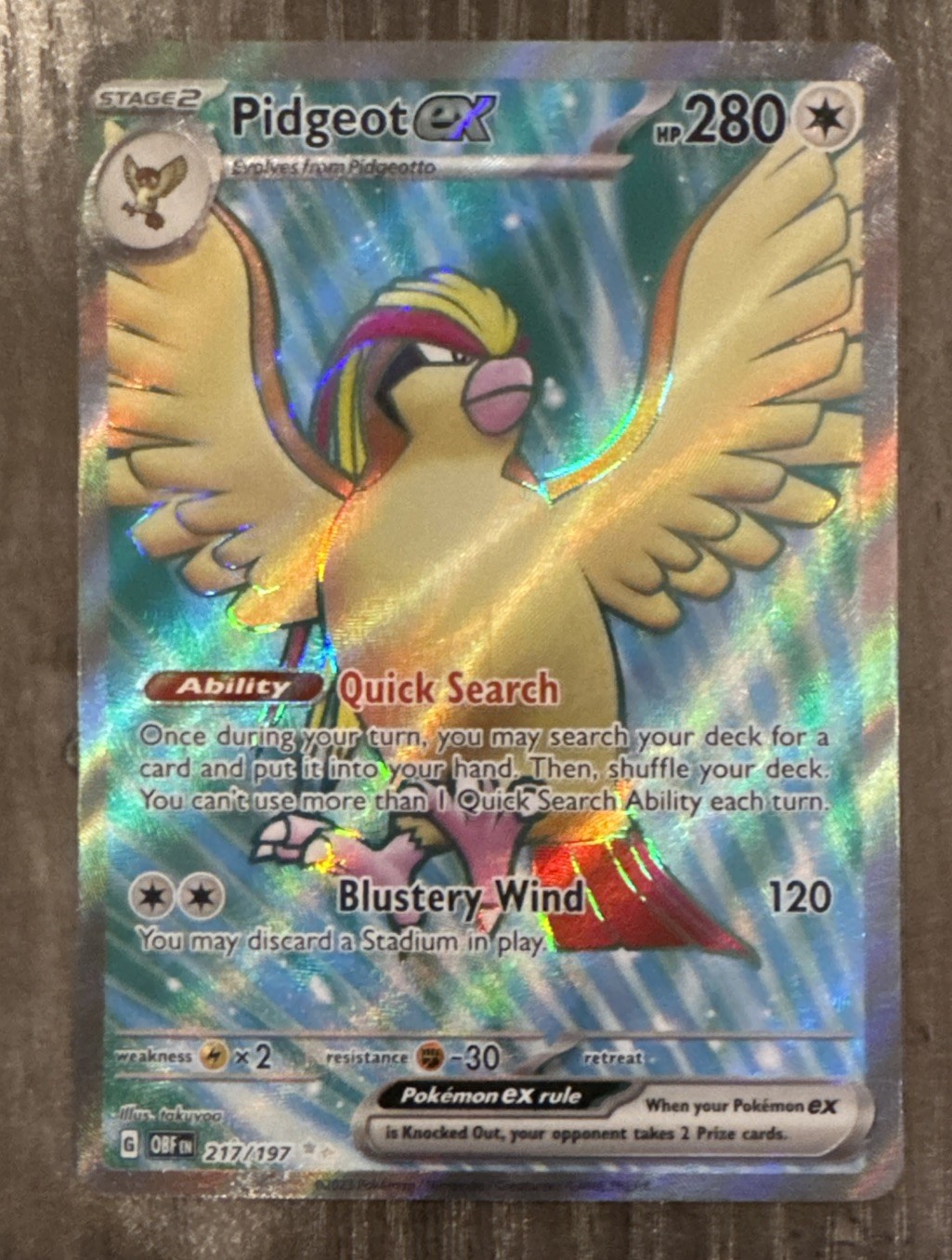 2023 Pokémon Obsidian Flames Full Art Holo Pidgeot ex 217/197