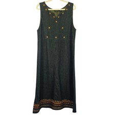 Sleeveless Black Embroidered Midi Dress - Floral Accent