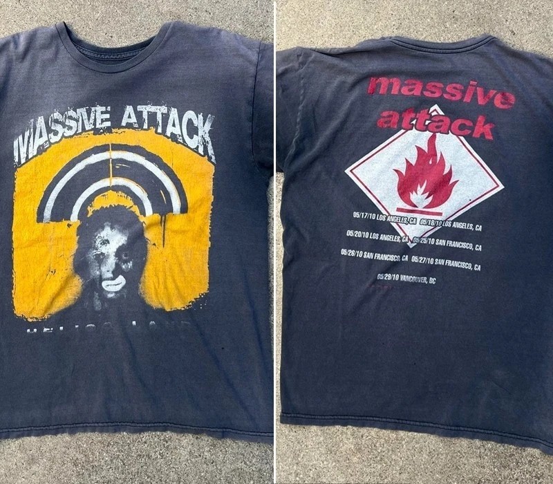 Massive Attack Heligoland Tour 2 sided Black T shirt Retro tee