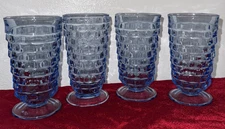 Indiana Blue Whitehall Cubist Footed Water Glasses Ice Tea Tumblers 6" Tall (4)