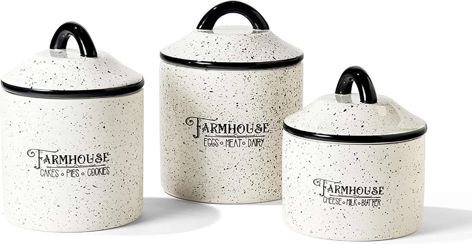 Canister Set 3-Piece Ceramic Jars in Small, Medium, Large with Airtight Lids for