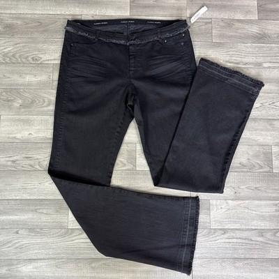 NWT Marccain Sports Flare Leg Denim Jeans Mid Rise Frayed Hem Black sz 12