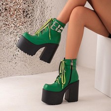 Women's Punk Gothic Club Ankle Boots Lace Up Buckle Zip Platform High Heel Shoes