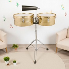 13" 14" Beginner Latin Timbales Drum Set - Adjustable Stand Sticks Cowbell Gold