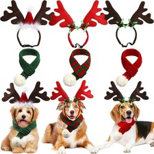 Christmas Dog Costume Set Elk Reindeer Antlers Headbands and 3 Scarf Accessories