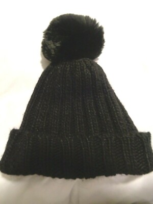 OS FRATELLI TALLI Wool Alpaca Blend Pompom Hat ~ Made in Italy ~ Black Knit~Warm