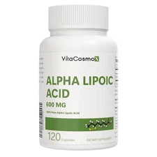 VitaCosmoX Alpha Lipoic Acid (ALA) 600mg Per Serving - 120 Vegetable Capsules