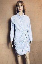 New ASTR The Label Blue Cotton Front Button Ruched Dress Size M