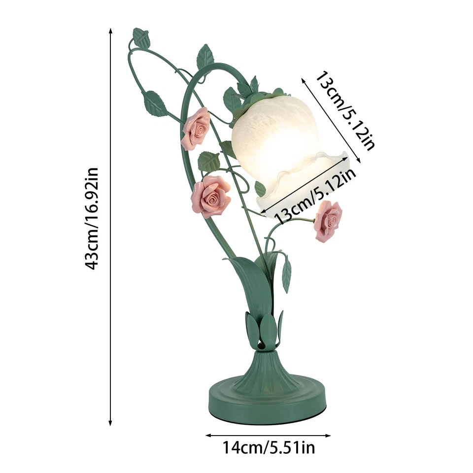 Lámpara de mesa de vidrio con flores luz nocturna de escritorio decoración del hogar con pantalla de vidrio de 5,12" de ancho Foto 2 de 4