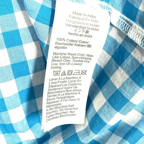 J Crew Top Womens XS Cotton V Neck Puff Sleeve Gingham Check Oversized Blue NWT - Picture 6 of 12