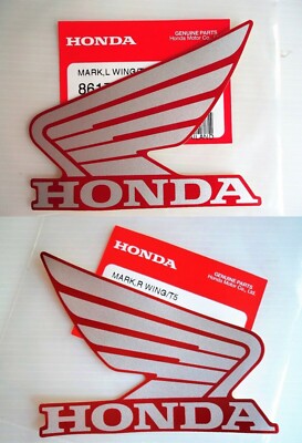 Honda Wing Fuel Tank Decal Wings Sticker 2 x 100mm RED / SILVER