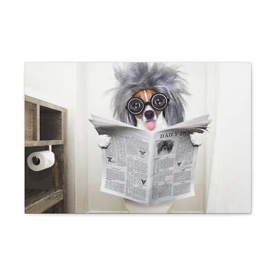 Smart Dumb Jack Russell Terrier Reading Newspaper On Toilet Funny Canvas Wall A