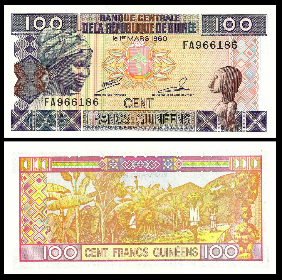 JUEGO GUINEA 100, 500, 500, 1000,1000 FRANCOS 1998 - 06 P 35, 36, 37, 39, 40 UNC Foto 2 de 4