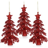3X Christbaumschmuck - Glitzernde HäNgedekoration - Weihnachtsbaum - Rot