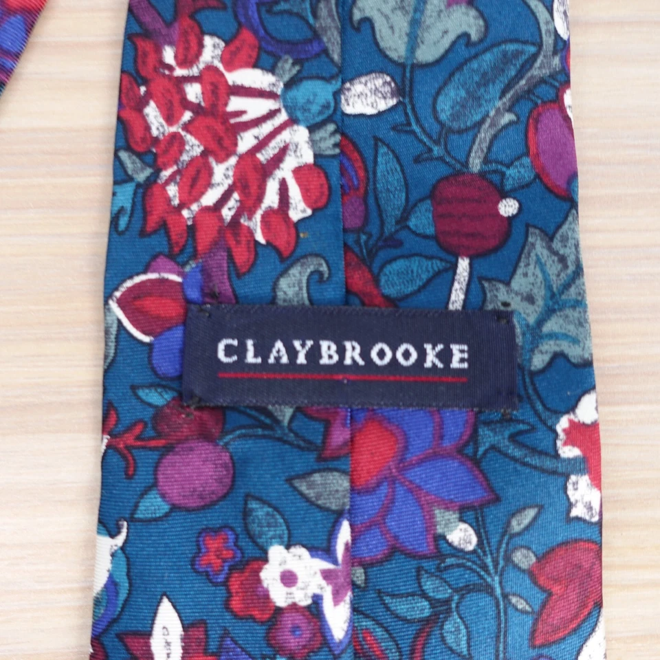 Corbata de cuello para hombre azul floral seda jacobea flor jardín botánica EE. UU. CLAYBROOKE Foto 3 de 4