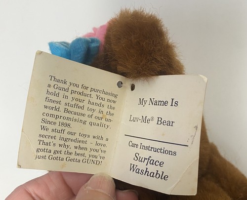 Vintage Luv Me Teddy Bear Brown Gund 1976 Tail Rattle Flowers Korea - Picture 3 of 10