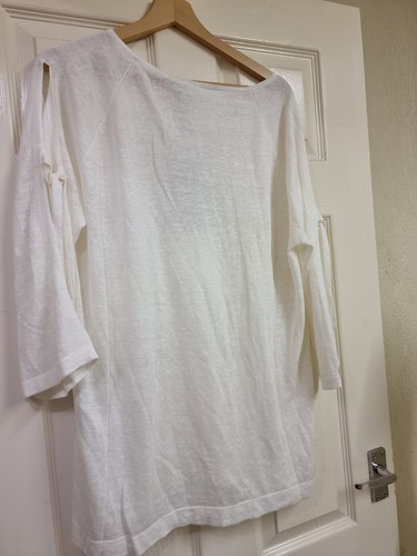 Luisa Cerano Linen Top 3/4 Open Sleeve White Cream Size UK 18 - Picture 5 of 6