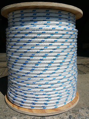 Sailboat Rigging Rope 7/16'' x 50' White/Blue Double Braided Sheet Halyard Line
