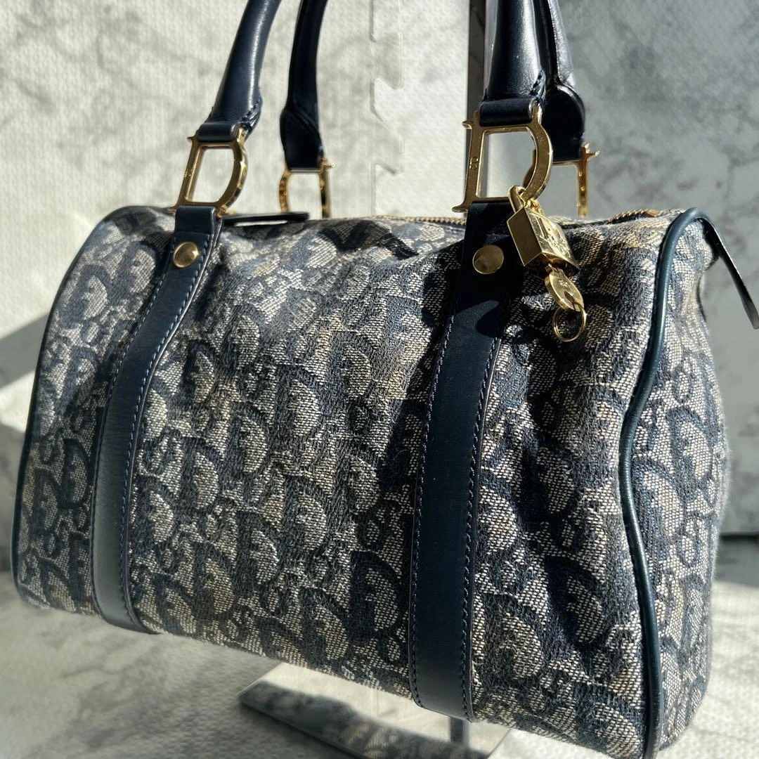 Christian Dior Mini Sac Boston Oblique D Accent Marine Or Vintage du JAPON !!!!