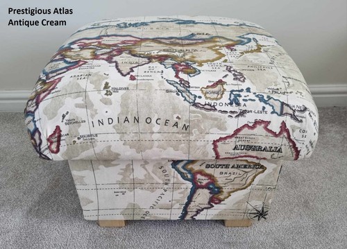 Storage Footstool Atlas Azure Blue Pouffe Maps Globe World Cream Ottoman Antique - Picture 4 of 24