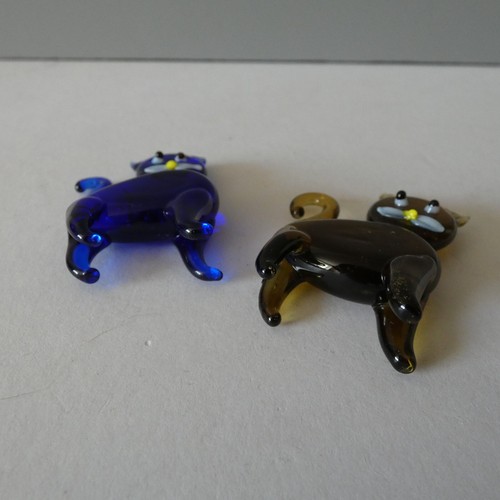 2 Vintage Miniature Glass Cat Figurine Ornaments Lampwork Blue Taupe Kitsch Cute - 第 9/9 張圖片