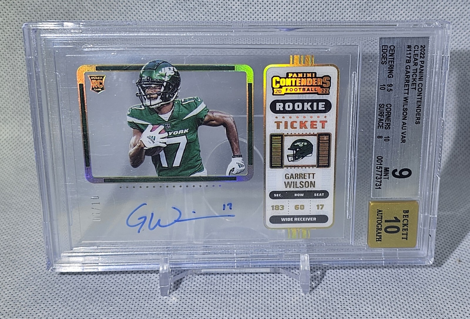 2022 panini contenders clear ticket garrett wilson auto variation #117b 06/10