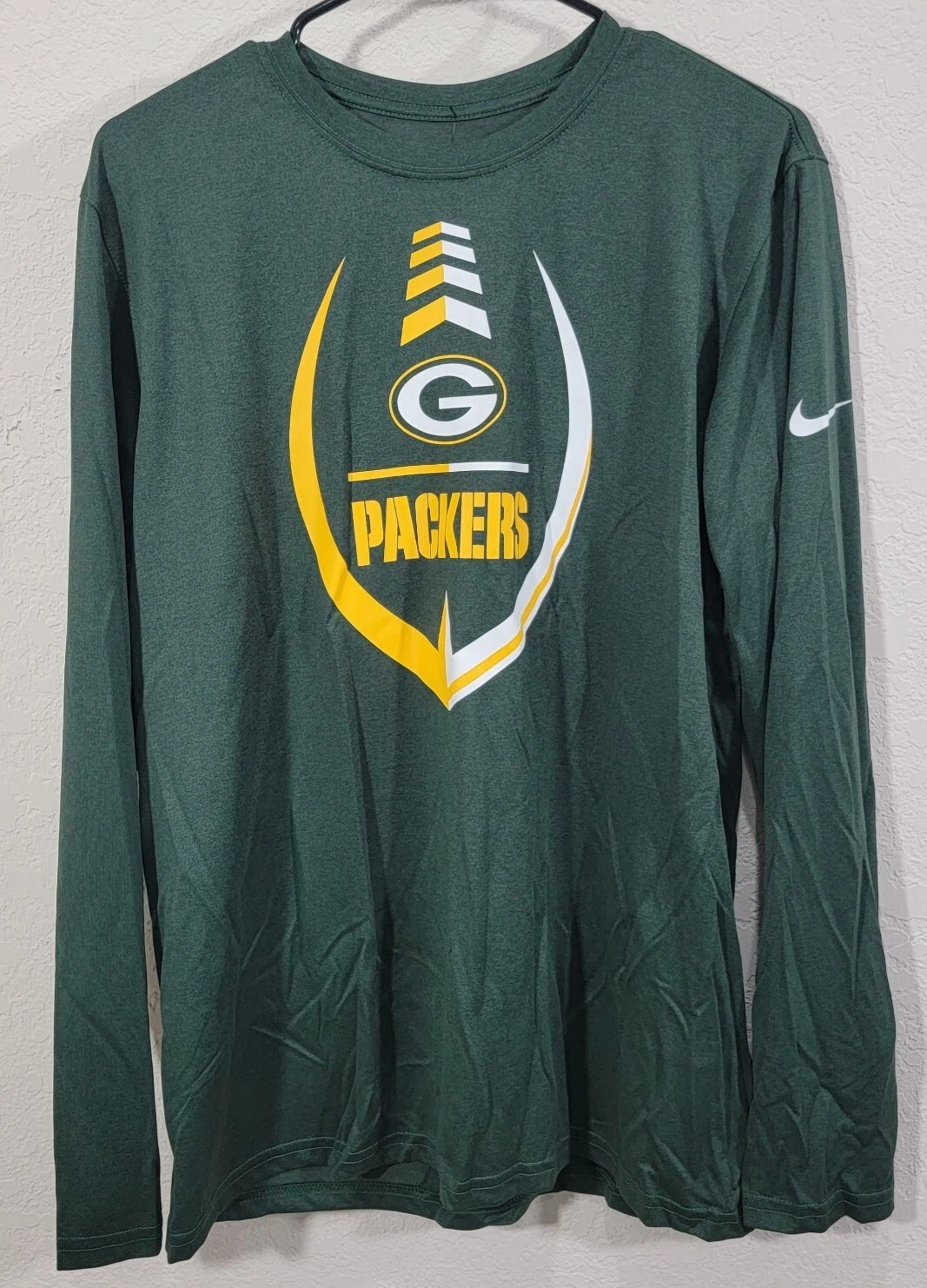 Green Bay Packers T-Shirt Men's 2XL Green Gold Long Sleeve The Nike Tee Dri-Fit