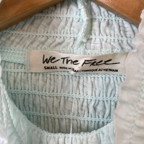 We The Free People Caroline Shirt Mock Neck Smocked Top Small Iced Aqua New $68 - Picture 6 of 12