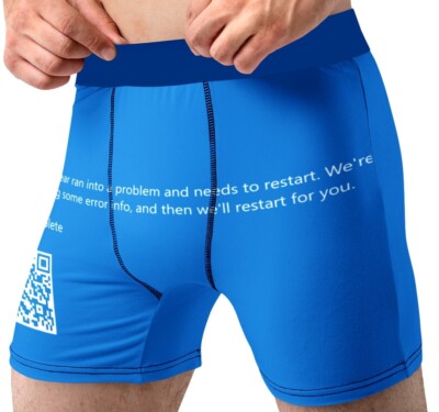 Windows Blue Screen Underwear Mens Small 28-30 Blue Rick Roll QR Code Gift