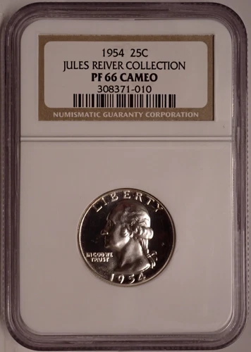 1954 Washington Quarter NGC PF 66 Cameo Famed Jules Reiver Collection