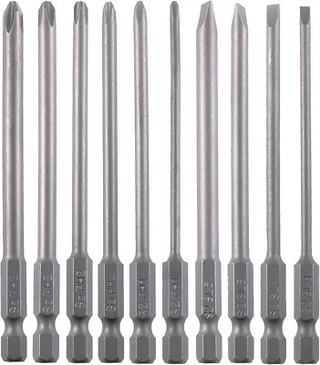 Long Screwdriver Bit Set Slotted SL3 SL4 SL5 SL6 Phillips PH1 PH2 10PCS 1/4 Inch
