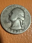 1942 Silver Quarter Die Erosion Doubled Thick Lettering Grease strike Error